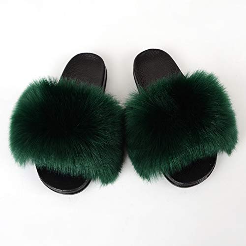 Image of MH Bailment Womens Furry Fluffy Slippers Faux Fur House Slippers Open Toe Fuzzy Slides Soft Flat Slip On Sandals for Indoor Outdoor