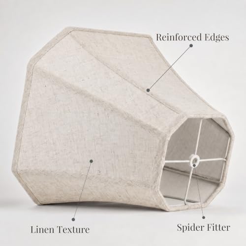 Image of Linen Fabric Lamp Shades Set of 2, Beige Medium 6.5 inch Top x 13 inch Bottom x 10.8 inch High, Square Cut-Corner Replacement Lampshades for Table Lamps, Spider Fitter, Warm Natural Decor, Harp Not Included