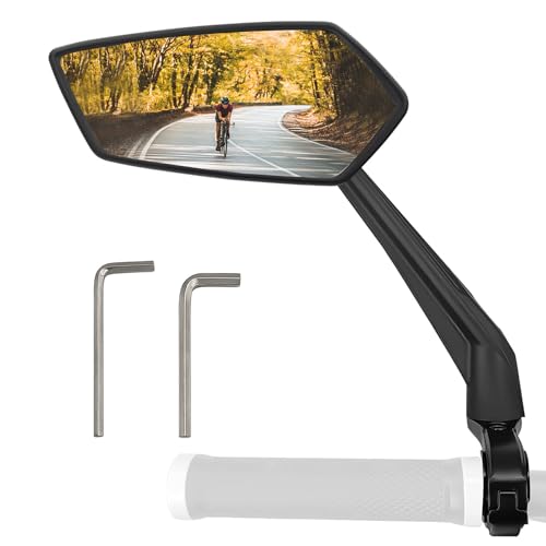 Arkham Bicycle Mirror HD Extra Large Mirror Surface Impact-Resistant Real Glass Bike Mirror for Left Handlebar 21-25.4 mm