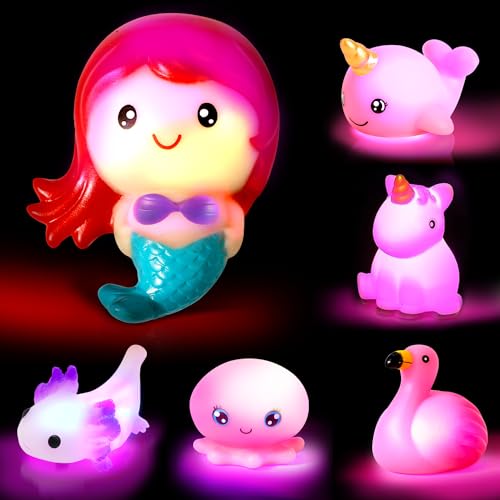 Image of TOY Life 6 PCS Mermaid Light Up Bath Toys for Kids Ages 4-8, No Hole Glow Bath Toys for Kids, Baby Toddler Bath-Time, Bathtub Toys Gifts for Kids Girls Boys, Ideal for Shower, Bathtub, Pool