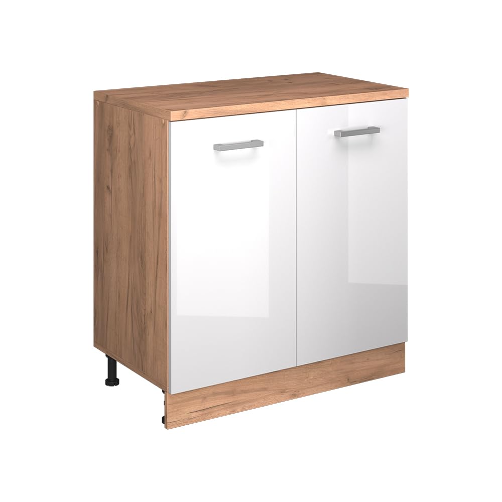 Vicco Extension cabinet "Rion", White High Gloss/Golden oak 80 x 46 cm