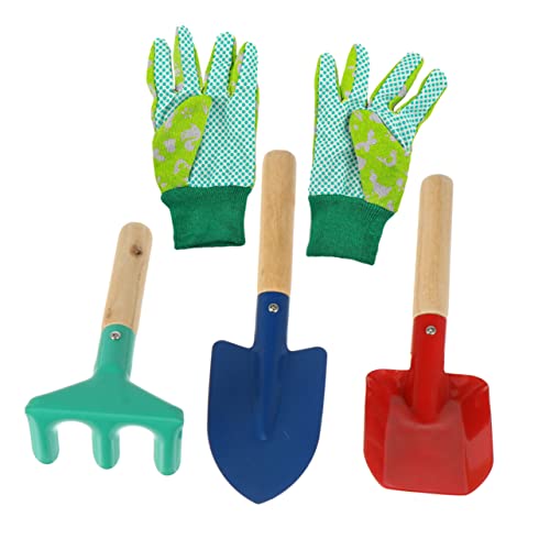 FELTECHELECTR 5Pcs Gardening Tools Garden Shovel Rake Trowel and Gloves for Outdoor Gardening for Boys and Birthday Present