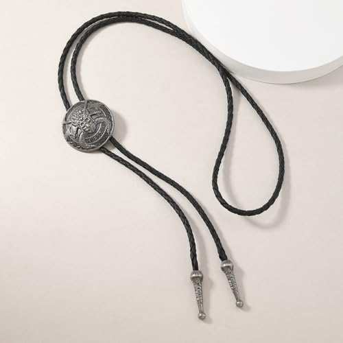 Image of Joxevyia Bolo Tie for Men Vintage Cow Skull Leather Rope Western Cowboy Necktie Vintage Bola Tie Gift for Him