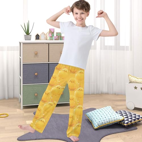 Boy's Pants Yellow Chick Drawn Jogger Pants Elastic Waist Long Bottoms Trousers with Pockets 6-14 Years4