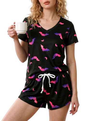 Image of VENTELAN Pajama Set For Women Cute PJS Summer Short Sleeve Shorts Sleepwear