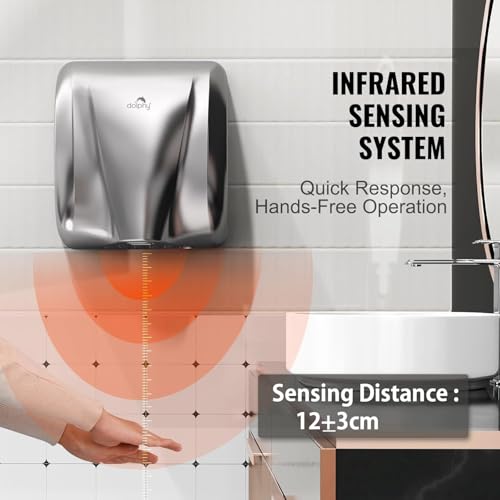 Image of Dolphy Automatic Hand Dryer for Bathroom | 304 Stainless Steel | Super High Speed for Fast Drying| Energy Efficient- 1800 W