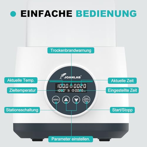 JOANLAB 2L Labor-Wasserbad mit Digitalanzeige, Präzisionsheizung 100°C, Edelstahl-Wanne mit Timer & Doppelschutz, Klarsichtdeckel für Laboratorien(WB-2S)