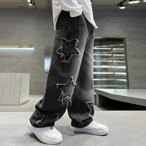 Boys Y2K Jeans Aesthetic Streetwear Star Graphic Hip Hop Baggy Denim Pants Straight Fit Ripped Jean with Pockets3