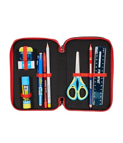 Seven Schulmäppchen mit 3 Fächern, A.C. Milan Fußball – Path of Victory, rot schwarz – Stiftehalter mit Mehreren Fächern mit Bleistiften, Stiften und Farben, Mehrfarbig, Taglia Unica, Modern