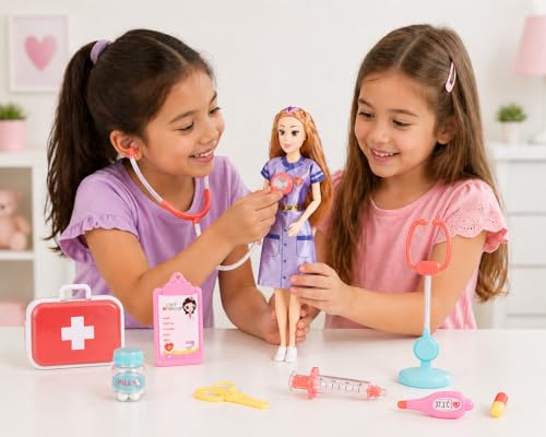 Image of SUPER TOY Doctor Doll Playset for Girls with Medical Kit Accessories, Movable Joint Doll, Pretend Play Doctor Set Toy for Kids