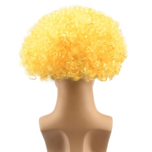 Image of FREE BEAUTY Fluffy Afro Synthetic Clown Wig for Men Women Cosplay Anime Party Christmas Halloween Fancy Funny Wigs（Yellow）