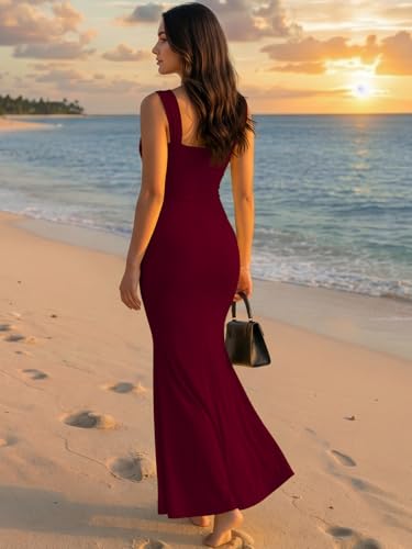 Image of Aahwan Solid Square Neck Bodycon Mermaid Hem Sleeveless Maxi Dress for Women's & Girl's