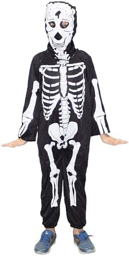 Image of Kaku Fancy Dresses Skeleton Fancy Dress Costume for Kids | Boys & Girls Halloween Party Outfit | Scary Skeleton Jumpsuit Set - 3-4 Year