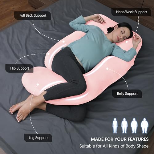 Image of MOON PARK Pregnancy Pillows for Sleeping - U Shaped Full Body Maternity Pillow with Removable Cover - Support for Back, Legs, Belly, HIPS - 65 Inch - Pink