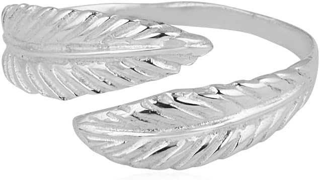 925 Sterling Silver Ring Adjustable Feather Leaf Ring Stacking Ring Vintage Statement Rings for Women