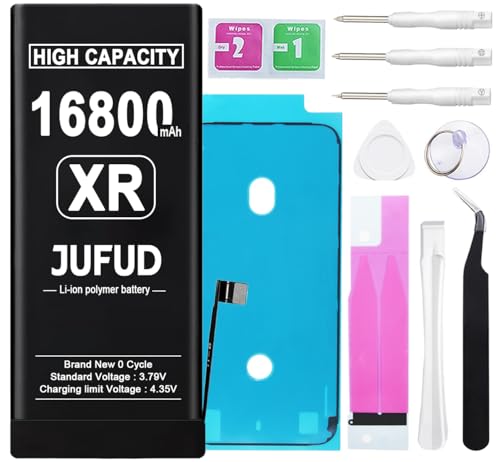 JUFUD 16800mAh Replacement Battery Used for iPhone XR, High-Capacity 0 Cycle Li-Polymer Battery - Compatible with Models A1984 A2105 A2106 A2108 Includes Full Repair Kit