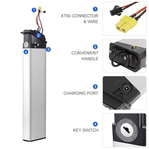 Image of 48V 10Ah Ebike Battery with Smart BMS & Safety Lock, 480Wh 13S4P 52-Cell Pack, Silver Aluminum - Powers 200W-350W Folding Electric Bikes, Compatible with SAMEBIKE KAISDA FIIDO M1 Pro (48V)