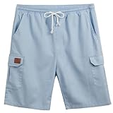 gyubjiop pantaloncini da uomo in lino casual con coulisse elastica pantaloncini leggeri per corsa all'aperto spiaggia vacanze multitasche, azzurro, xxl
