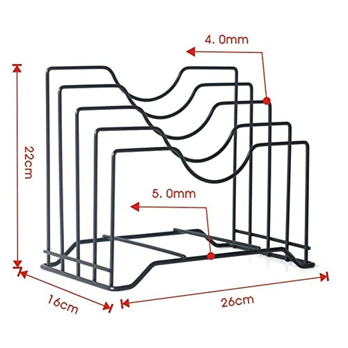 Image of Craft Expertise Black Iron 4-Slot Pan & Pot Rack Organizer - Kitchen Lid Holder, Chopping Board Stand & Multi-Purpose Dish Rack, Heavy-Duty Cookware Storage (9 x 7 x 8.5 Inches)