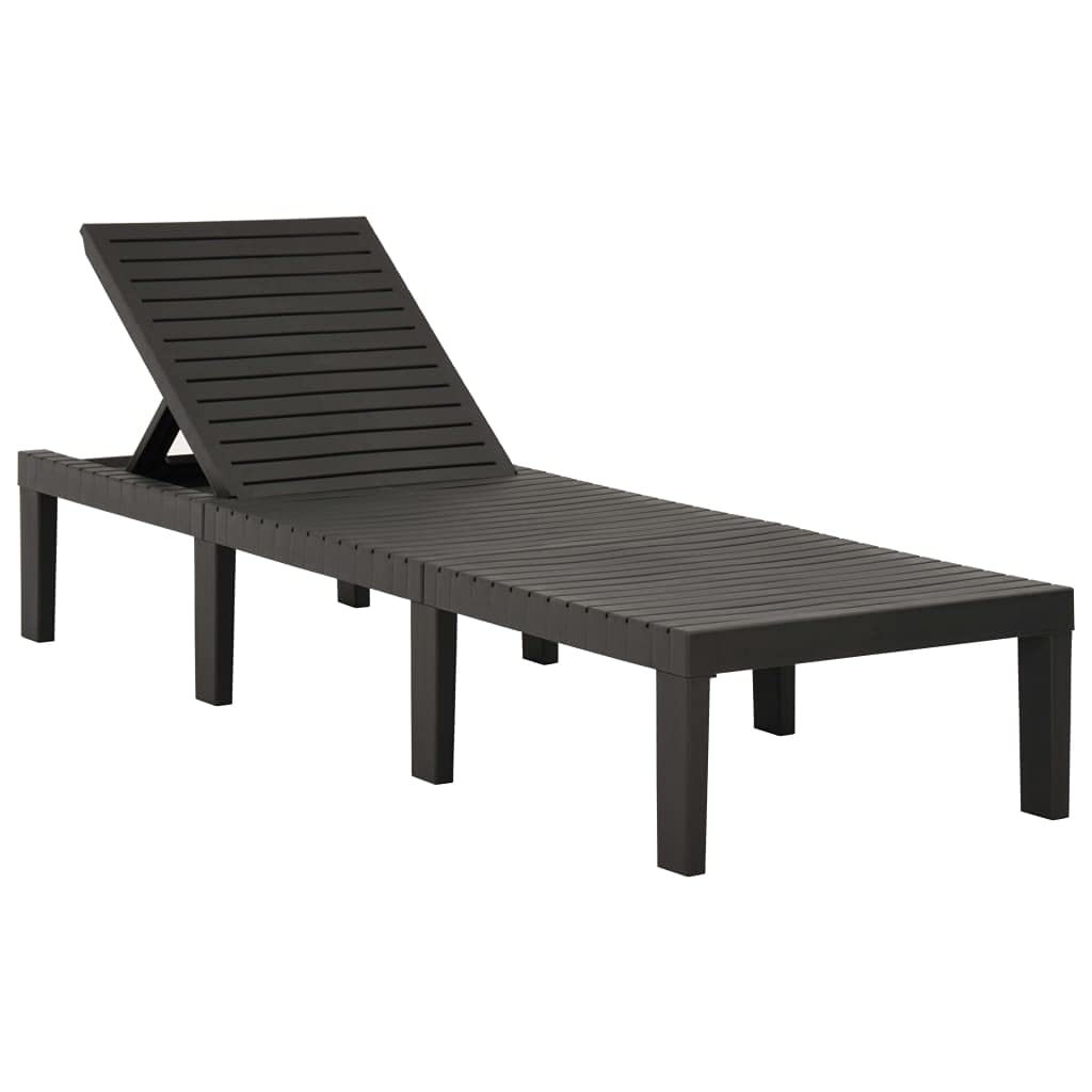 Tumbona con cojín de plástico antracita | Cómoda tumbona de jardín con respaldo ajustable en 5 posiciones y cojín suave para relajarse en el balcón o terraza.