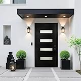 Fiberglass Entry Door Left Hand Inswing, 36 x 80, 4 Lite Frosted Glass 4-9/16 in. Vinyl Frame, Contemporary Style for Home's Front Entrance, Black Finished Knock-Down Entry Door