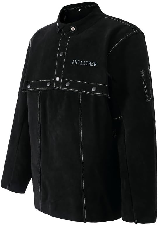 ANTAITHER Leather Welding Jacket with Open Back, Bib Apron with Cape Sleeve, Heat Flame Resistant Welder Coat - Image 7