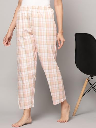 Image of KRYPTIC Women's 100% Pure Cotton Woven Pyjama | Mid Rise Relaxed Fit Full Length Nightwear Pant with Elasticated Drawstring Waistband & Side Pocket | Comfortable Lounge, Sleepwear & Casual Bottom Wear