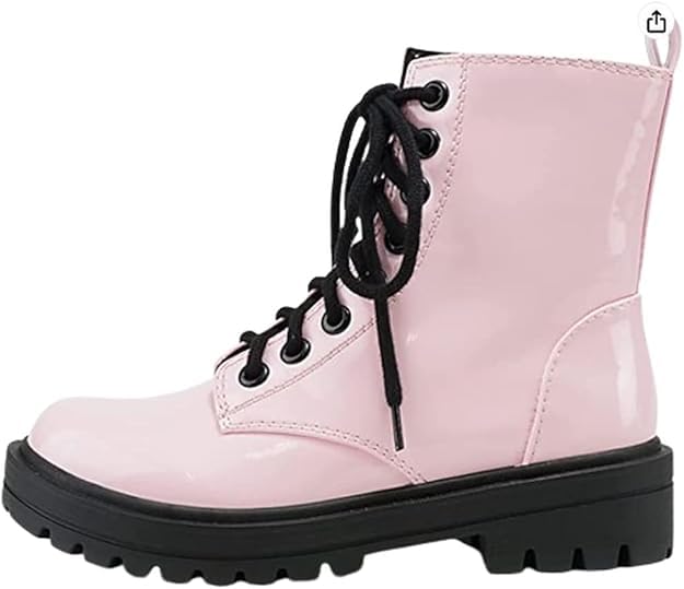 SODA Women Combat Army Military Motorcycle Riding Platform Lug Boots Side Zipper Firm-S Camel Po Pink Patent 7.5