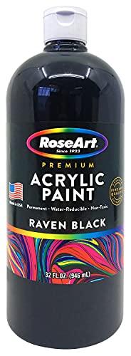 RoseArt Acrylic Paint Raven Black 32oz Bottle, Acrylic Paint for School Projects, Arts & Crafts, Drawing & Painting