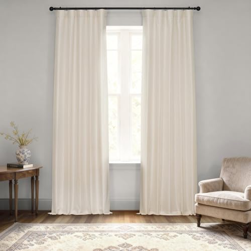 HPD Half Price Drapes Faux Silk Blackout Curtains For Room Decor Vintage Textured (1 Panel), PDCH-KBS2BO-84, 50 in x 84 in, Off White