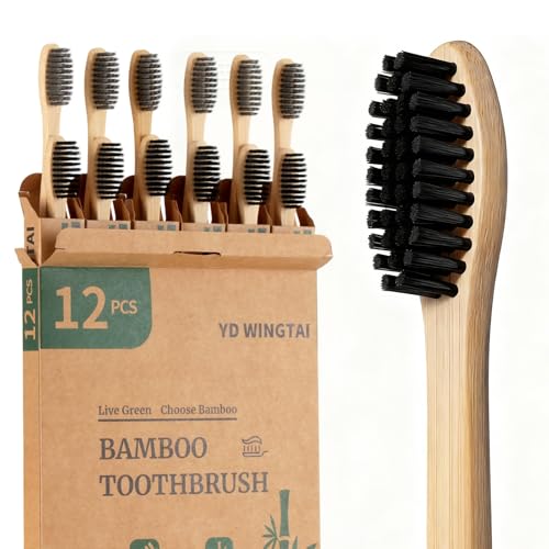 Bamboo Biodegradable Toothbrush 12-Pack with Charcoal