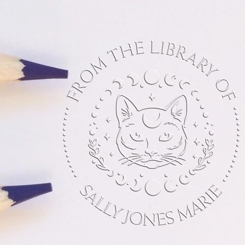 Customized Hybrid Magical Cat Library Embossing Stamp, Personalized 'Read It, Love It' Embossing Seal for Book Aficionados, Unique Round Seal, Custom 'My Library' Embossed Stamp, Cat Lovers Stamp