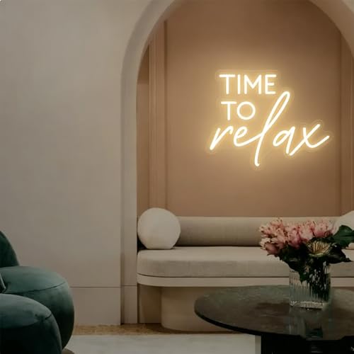 Image of Time To Relax Led Dimmable Neon Lights Sign for Home Bathroom Spa Beauty Cosmetic Salon Wall Decor,Spa Day Gifts for Women,Spa Products Aesthetic Center Salon Door Decorative Acessories