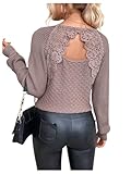 SOLY HUX Lace Long Sleeve Tops for Women Open Back Sweater Backless Dressy Casual Pullovers Y2K Fashion Knitted Jumper Pure Dusty Pink Small