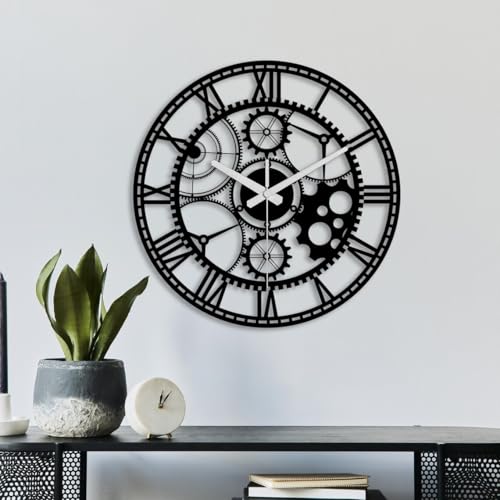 Image of Wall Clock Stylish Metal Analog Wall Clock for Living Room, Bedroom, Office, Kitchen, Home and Hall | Antique Fancy Big Size Modern Wall Watch (Black(DA-205), 60 CM)