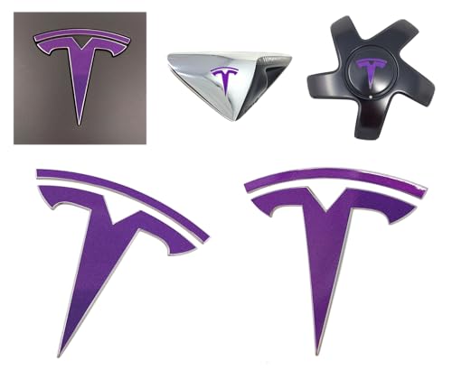 Logo Decal Overlay Stickers for Tesla Model 3 (2017 to 2023), Standard Wrap, 11-pc Set (Satin Purple Metallic)