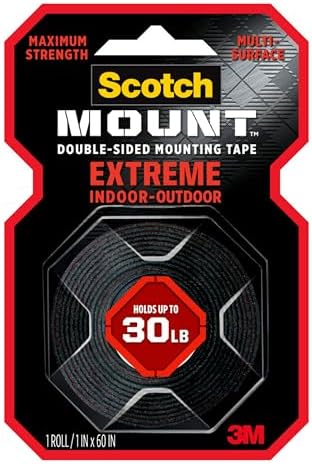 Scotch Mount Extreme Strong Tape 1 in x 60 in roll (25.4mm x 1.52m),1 roll/pack Holds 13.6kg whole role Maximum strength indoor and Outdoor No Tools Double Sided Adhesive Tape Package design may vary
