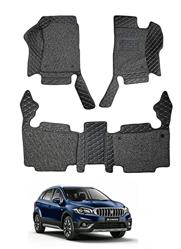 Image of Auto Hub Premium 7D car mat Maruti S-Cross (Model: 2018-Till Date), Luxury Double-Stich 7d Car Floor Mat Complete Set, 100% Waterproof and Washable, Color : Black