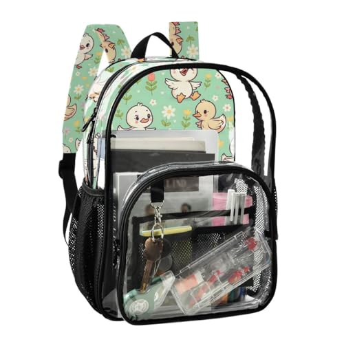 ALAZA Cartoon Duck Blossom Floral Clear Backpack PVC Transparent Bookbag Heavy Duty for Student Boy Girl Kids Adult School Travel Work2