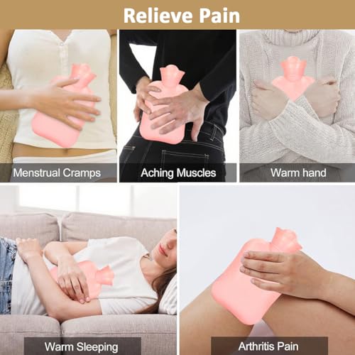 Image of HANNEA Hot Water Bottle Rubber with Soft Cover, Hot Water Bag for Cramps, Pain Relief, Removable Hot Cold Pack Hot Water for Hand Feet Warmer, Neck and Shoulder Pain Relief, Brown