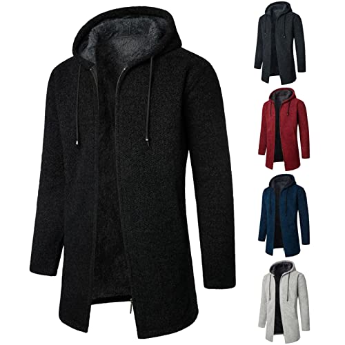 Mens Long Cardigan Hoodies Full Zip Fleece lined Sweaters Fashion Knitted Regular Fit Sweater Hooded Coat for Men2