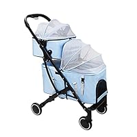 Double Layer Pet Dog Stroller for 2 Cats, Pet Stroller Pushchair Cat Dog Pram Detachable Two-Layer Travel Carrier, Dog Stroller Carriage Great for Twin or Multiple Pet(Blue)