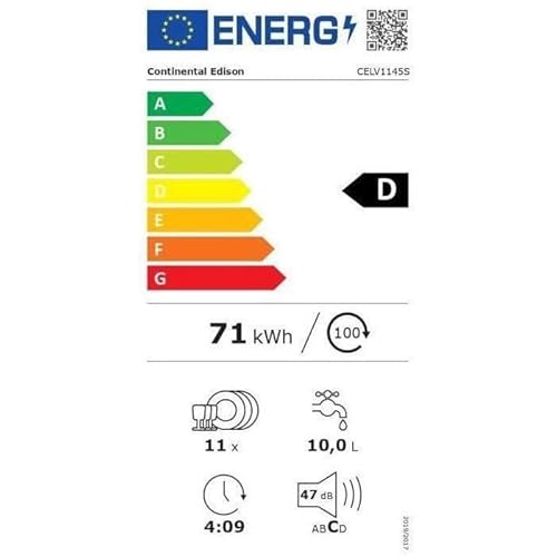 Lave vaisselle pose libre CONTINENTAL EDISON CELV1145S 11 couverts 45 cm 45 dB - vue 8