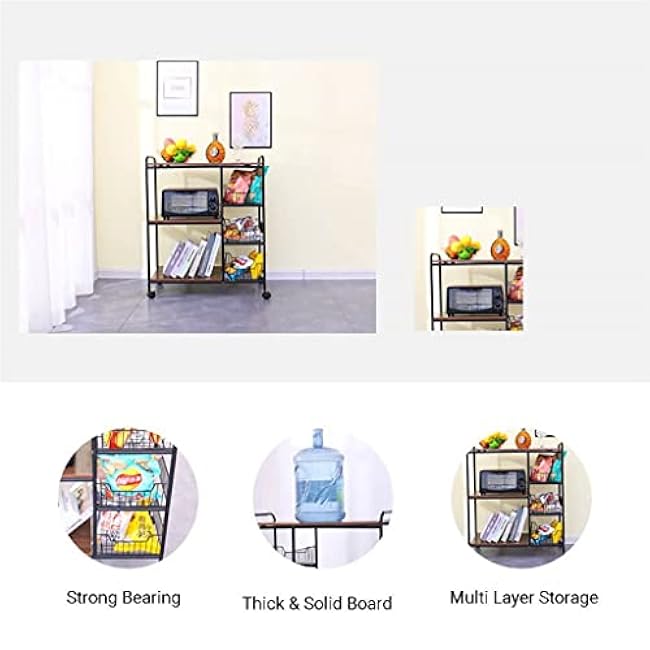 Trolley Kitchen Cart Kitchen Rack Multi-Layer Storage Stand with 3 Mesh Baskets Wheel Trolley Household Multi-Function-DmiXGKDt
