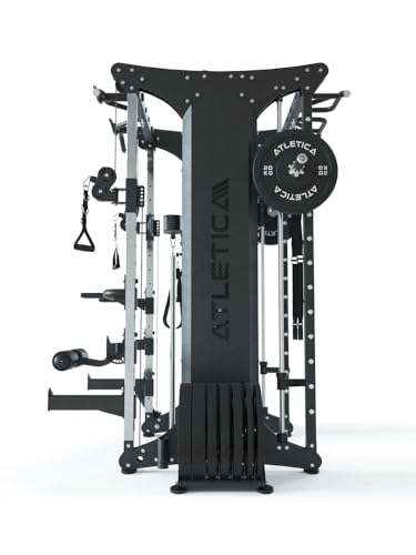 Atletica-Dual-Multipresse-Doppelseitige-Smith-Maschine-Kraftstation-mit-Steckgewichten-Studio-Qualitaet-472kg-Eigengewicht-Training-zu-zweit