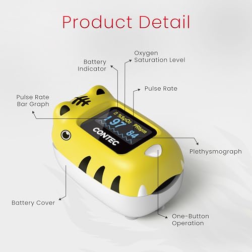 Image of CMS50Q1 Kids Digital Finger Pulse Oximeter, SpO2 and Pulse Rate Monitor with Pulse Waveform, Bar Graph, Adjustable Display Mode & Brightness, Voice & PR Sound Alerts, Auto Power-Off, Low Battery Indicator