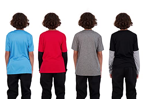 Hind 4-Pack Boys Youth Quick-Dry Breathable Performance Active Athletic T Shirts (Red-Grey-Black-Blue, 8) #TOP3