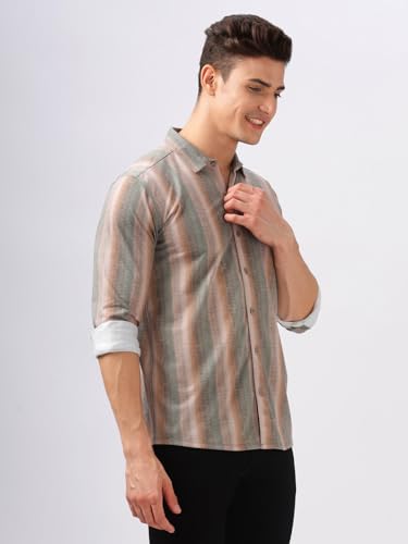 Image of BULLMER Trendy Regular Fit Striped Causal Full Sleeve Shirt for Men.