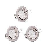 3x Lumare LED Einbaustrahler Dimmbar 4W 400 Lumen IP44, 27mm Einbautiefe, extra flach, 68mm EinbauØ LED Leuchtmodul austauschbar Deckenspot, Einbauspot warmweiß silber rund Badezimmer