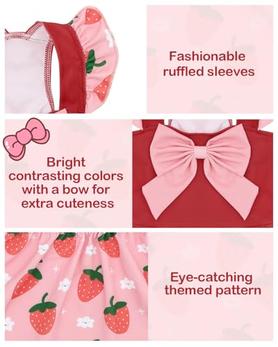 Image of CuteBone Dog Dress for Small Dogs Girl, Strawberry Summer Dresses with Bow & Ruffle Sleeve, UPF50+ Sun Protection, Cute Pet Clothes for Puppy for Birthday Wedding Party Beach ZSFX02XS